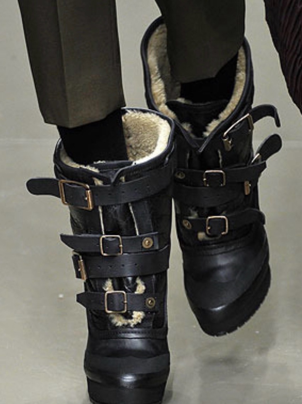 Burberry Prorsum Black Shearling Buckle Ankle Boots